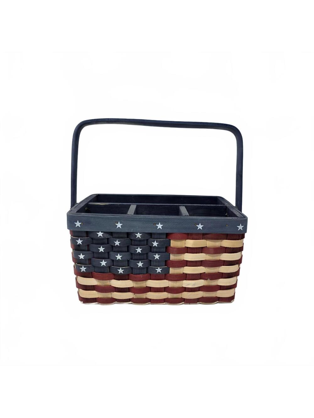 American Flag Woven Utensil Caddy Basket 4 Compartments Americana Decor